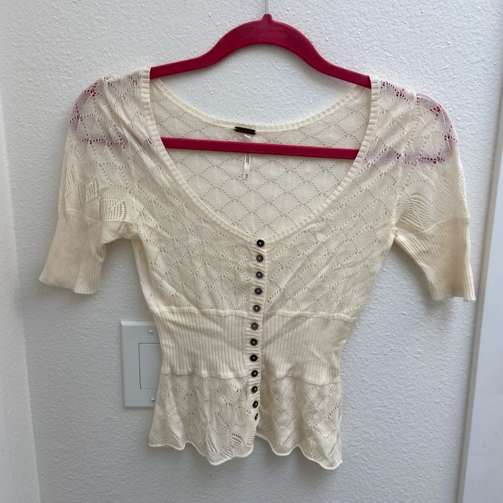 New without tag Free People Cream Button-Down Knit Top